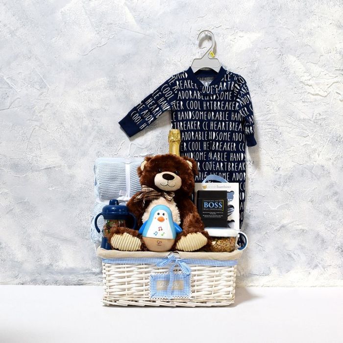 Baby Boy’s Flip N Sip Gift Set With Champagne from Vermont Baskets - Vermont Delivery