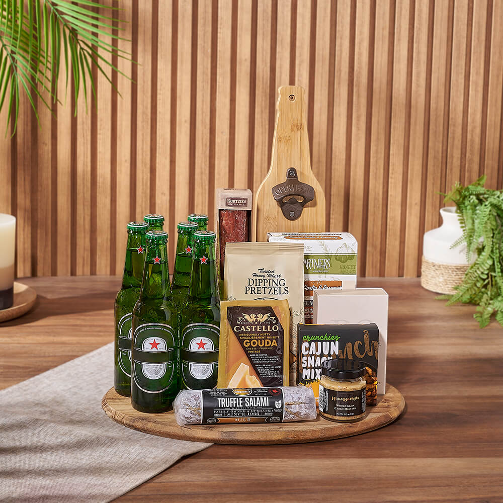 Beer and Artisanal Salami Gift Basket – how the gift is presented