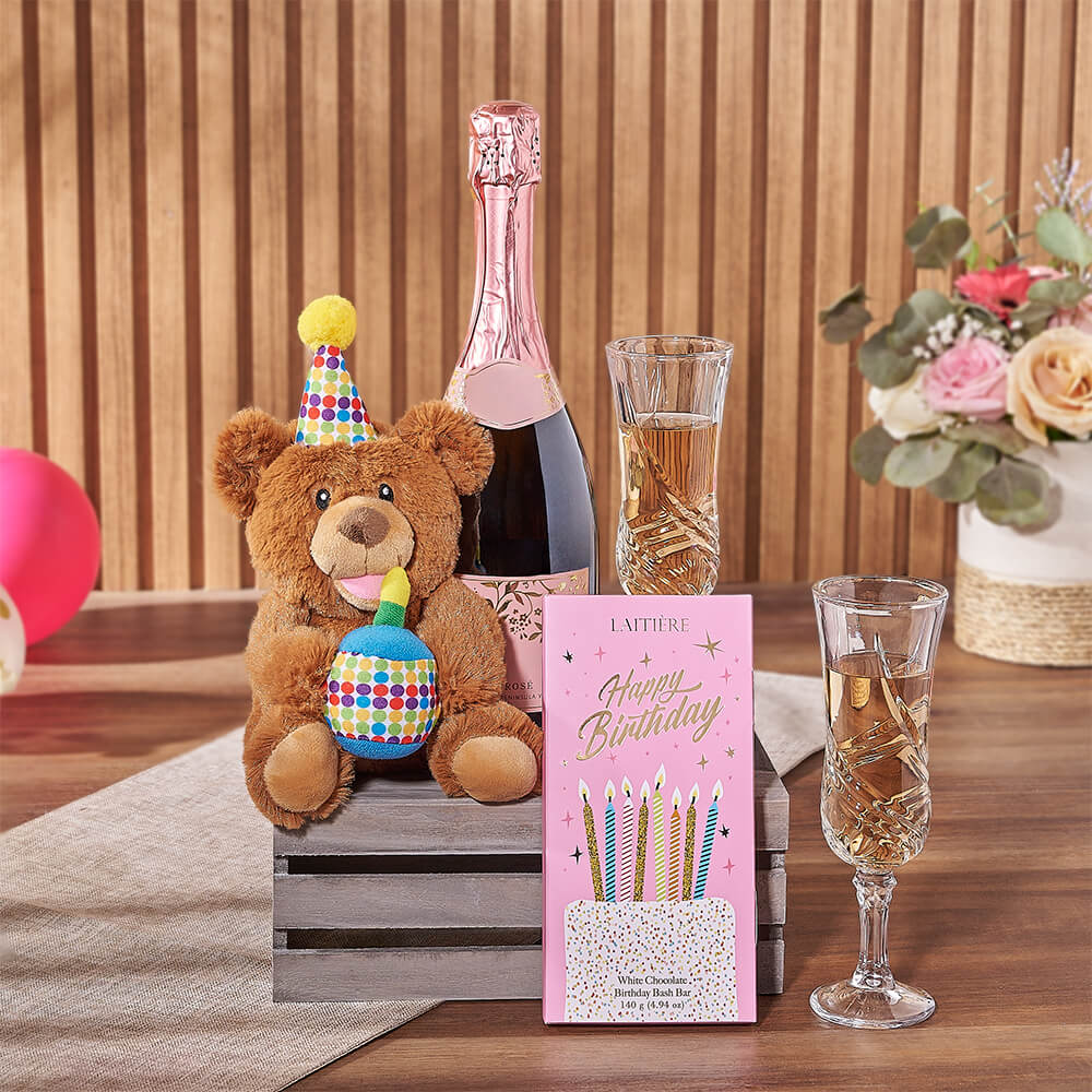 Birthday Bear & Champagne Gift Crate, champagne gift, champagne, birthday gift, birthday, Vermont delivery