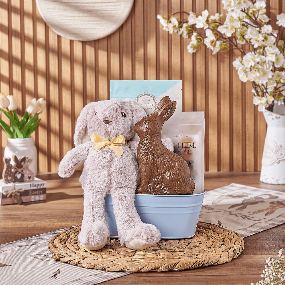 Blue Easter Bunny Gift Basket, chocolate gift, chocolate, easter gift, easter, Vermont delivery
