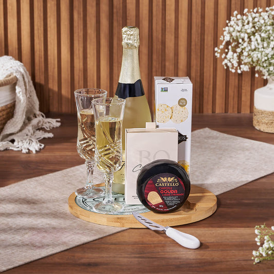 Bubble & Cheese Please Champagne Gift Basket, sparkling wine gift, sparkling wine, cheese gift, cheese, champagne gift, champagne,  Vermont delivery