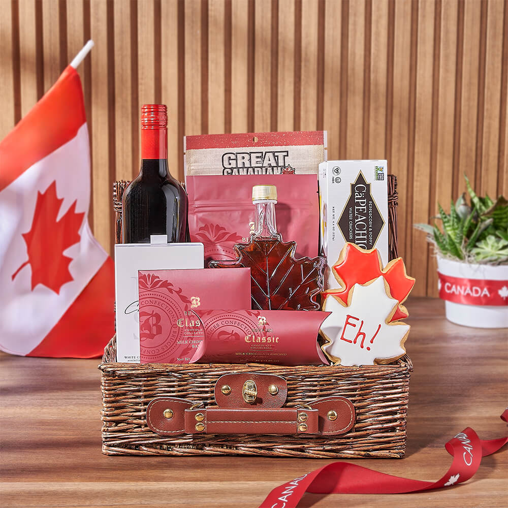 Canada Day Snack Basket, canada day gift, canada day, wine gift, wine, cookie gift, cookie, Vermont delivery