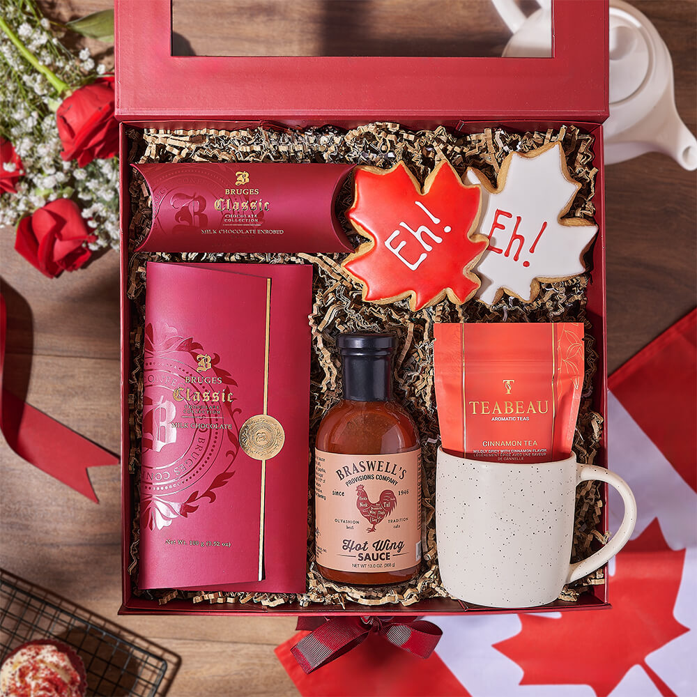 Chocolate and Tea Red Gift Basket – how the gift is presented