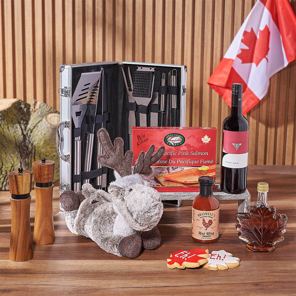 Canada Day Grilling Set with Wine and Gourmet Treats – how the gift is presented
