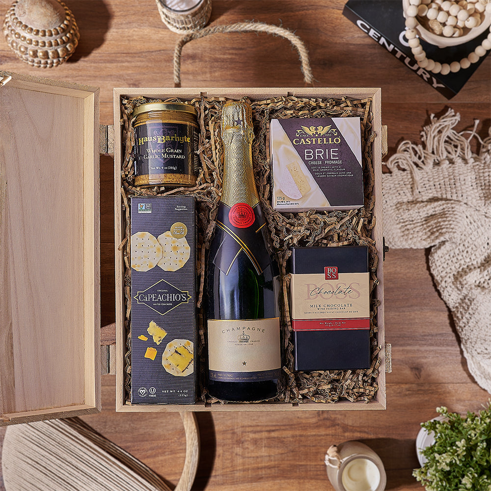 Champagne & Treat Gift Box, champagne gift, champagne, cheese gift, cheese, chocolate gift, chocolate, Vermont delivery