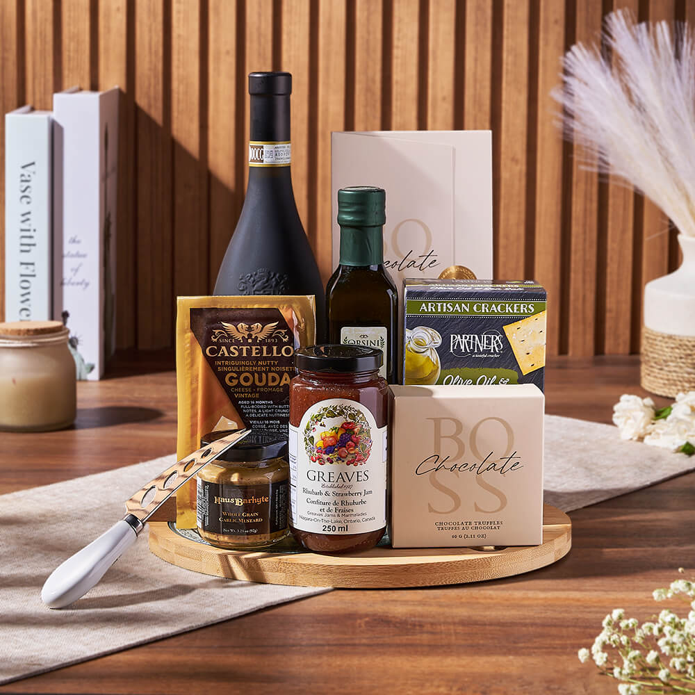 Cheese Board & Wine Gift Set from Vermont Baskets - Wine Gift Basket - Vermont Delivery