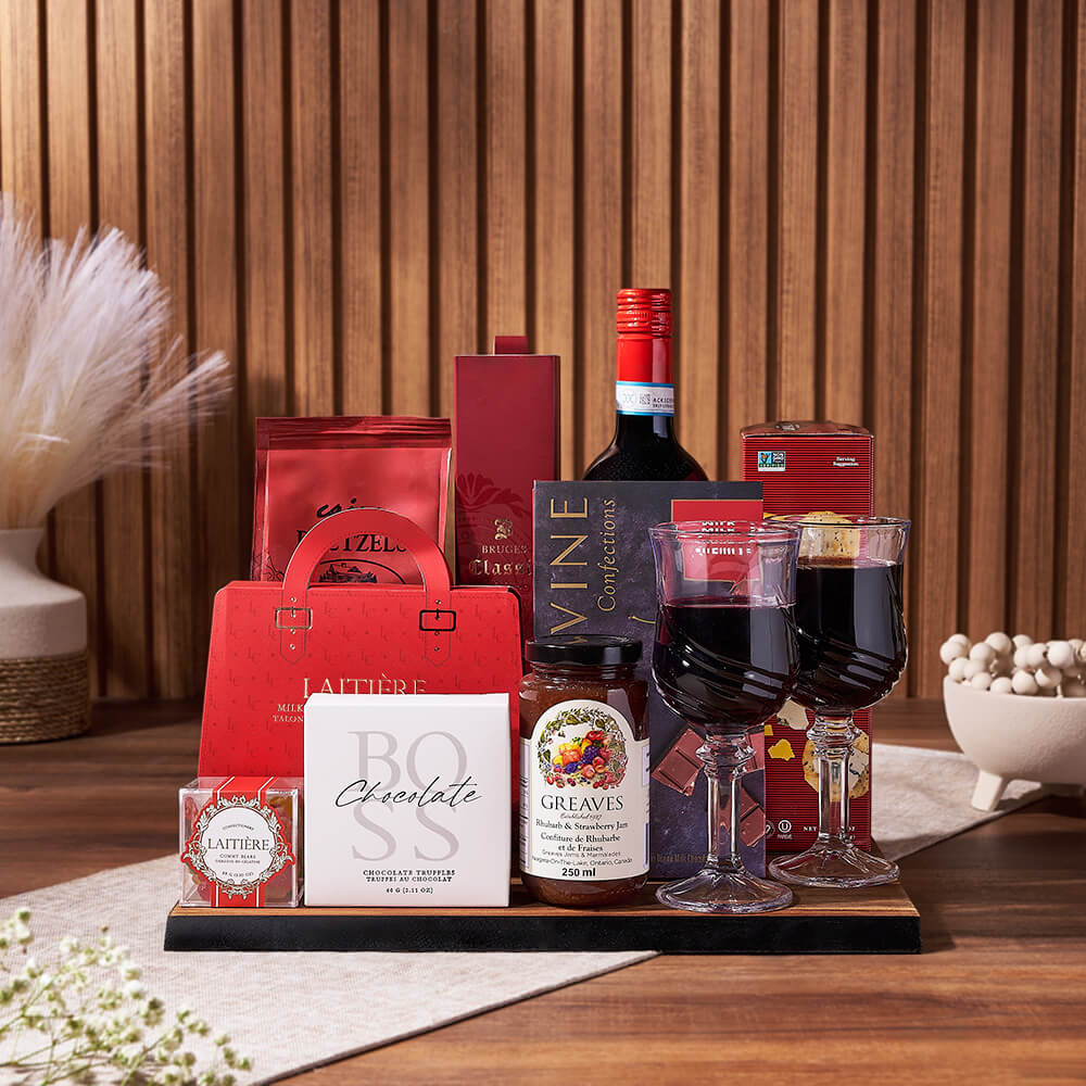 Chocolate Overload Gift Set with Wine from Vermont Baskets - Wine Gift Basket - Vermont Delivery