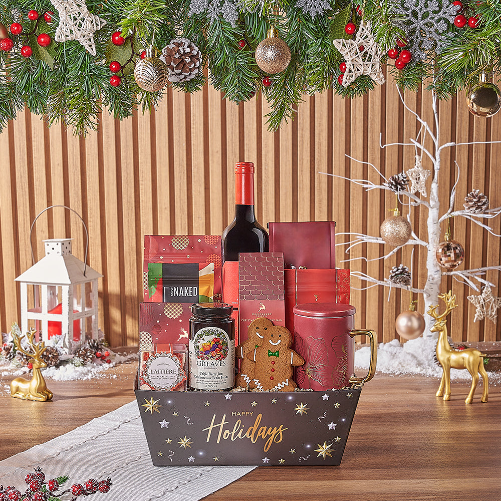Festive Wine and Tea Basket Gift – how the gift is presented