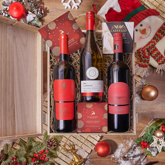 Christmas Wine Trio from Vermont Baskets - Wine Gift Set - Vermont Delivery