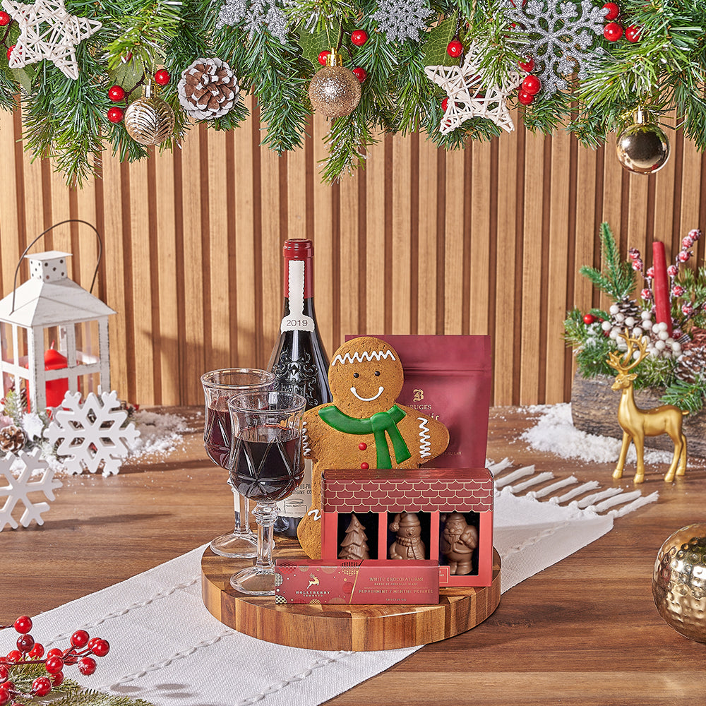 Handcrafted Gingerbread and Wine Gift Basket – how the gift is presented