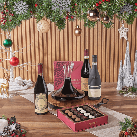 Christmas Wine & Decanter Gift, christmas gift, christmas, wine gift, wine, holiday gift, holiday, decanter gift, decanter, chocolate gift, chocolate, Vermont delivery