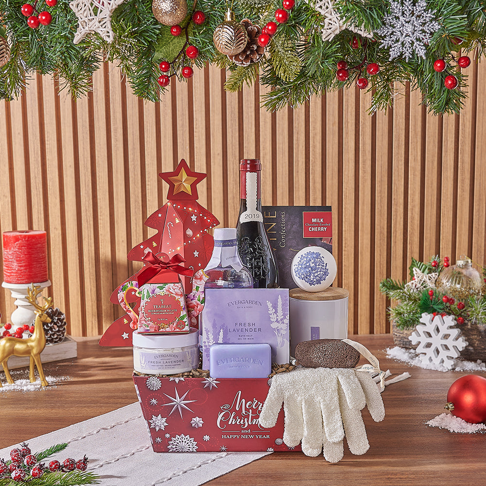 Wine and Christmas Holiday Basket – how the gift is presented