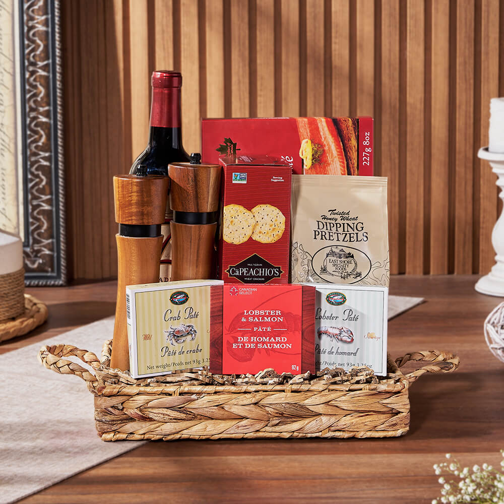 Complete Seafood & Wine Gift from Vermont Baskets - Wine Gift Basket - Vermont Delivery