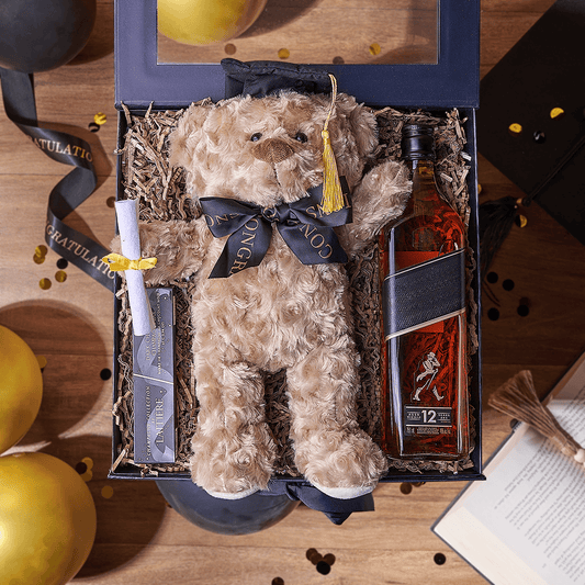 Congratulations Grad Liquor Box, liquor gift, liquor, chocolate gift, chocolate, graduation gift, graduation, Vermont delivery