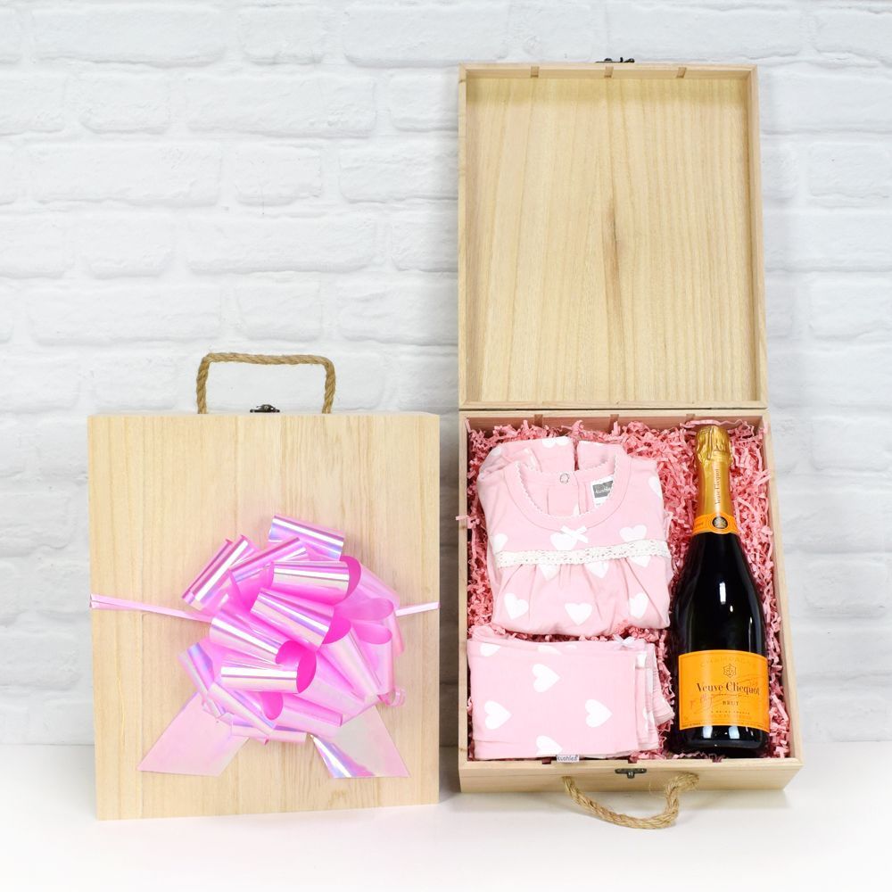 Congratulations On A Baby Girl Crate from Vermont Baskets - Champagne Gift Set - Vermont Delivery