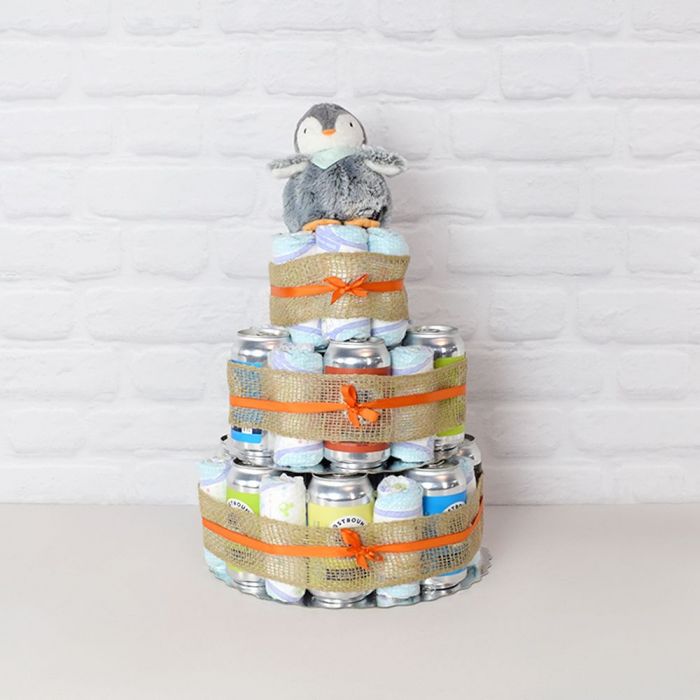 New Dad’s Craft Beer and Baby Diapers Gift Basket – how the gift is presented