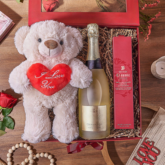 Davisville Valentine’s Basket from Vermont Baskets - Champagne Gift Set - Vermont Delivery