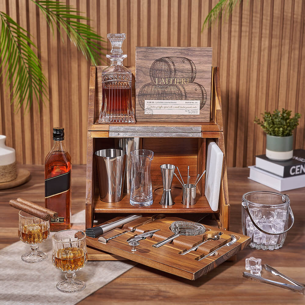 Deluxe Table Top Bar Gift Set from Vermont Baskets - Liquor Gift Basket - Vermont Delivery