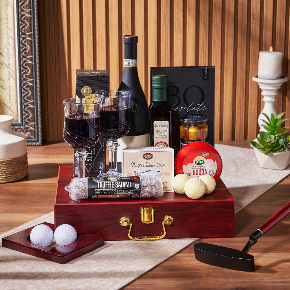 Deluxe Wine & Golfing Snack Set from Vermont Baskets - Wine Gift Basket - Vermont Delivery