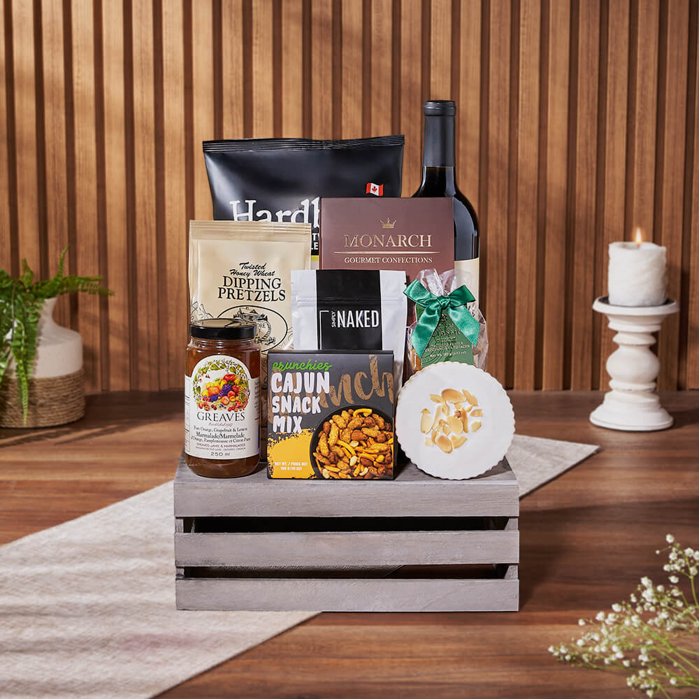 Gourmet Snack and Wine Crate – how the gift is presented