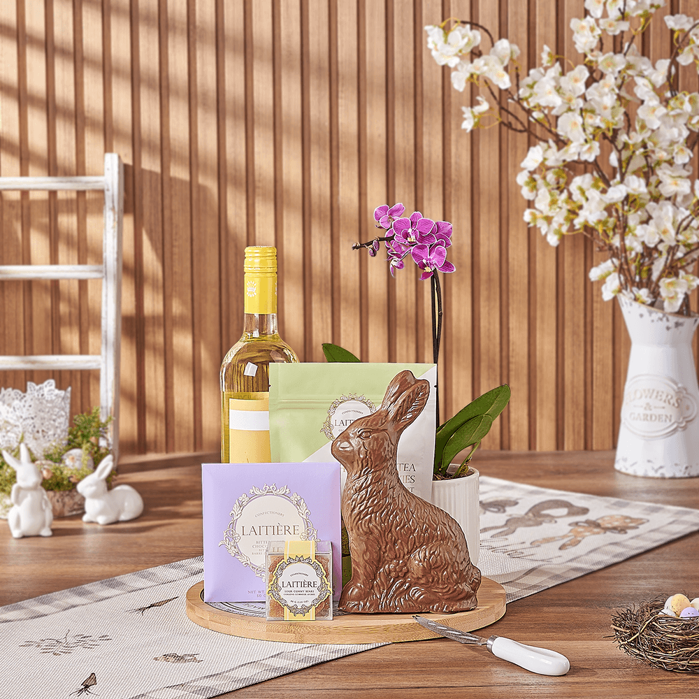 Easter Wine & Orchid Gift Board, wine gift, wine, easter gift, easter, orchid gift, orchid, plant gift, plant, Vermont delivery