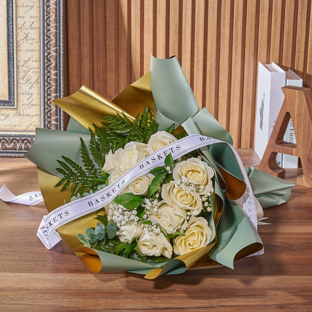 White Rose with Fern Accents – how the gift is presented