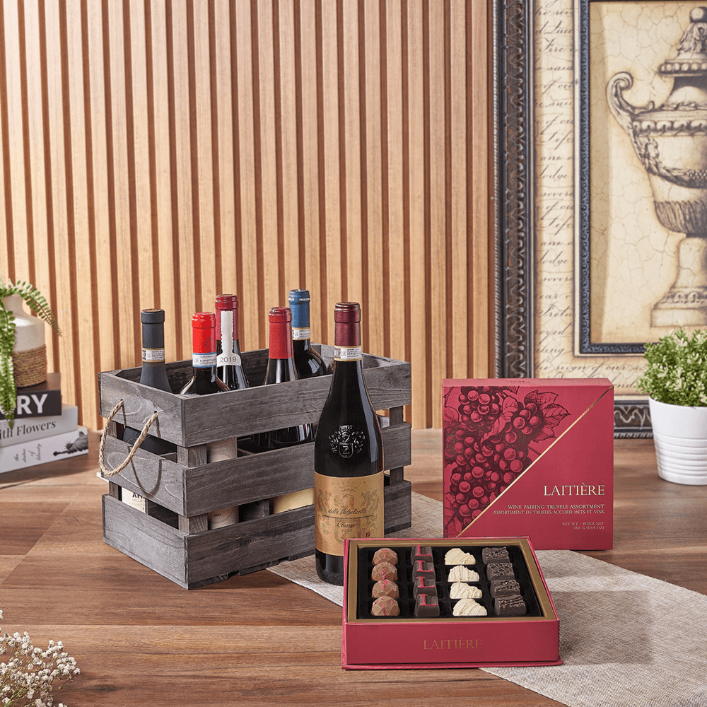 Table Wine and Truffle Wooden Crate – how the gift is presented
