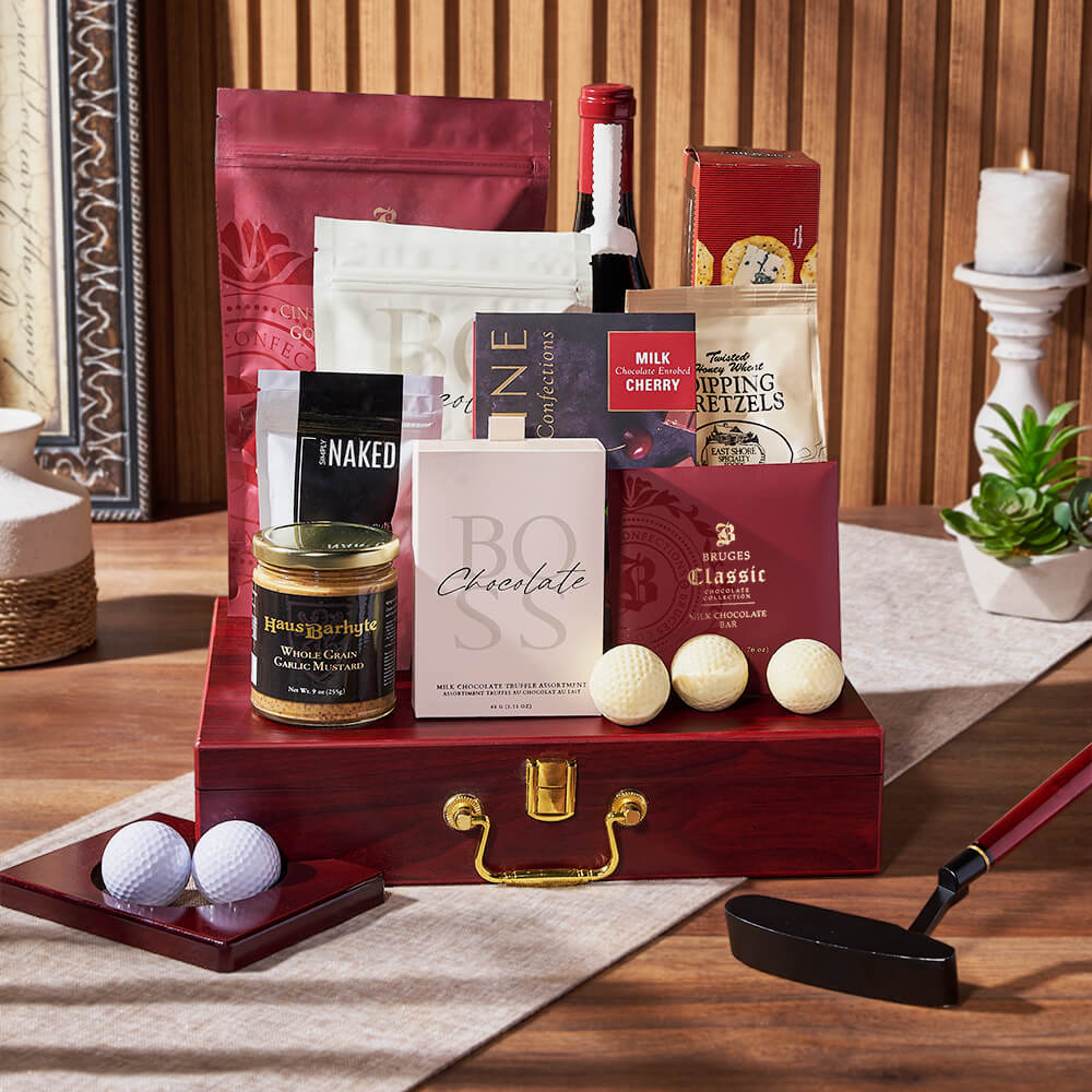 Golf Putting Kit Wine Gift Box – how the gift is presented