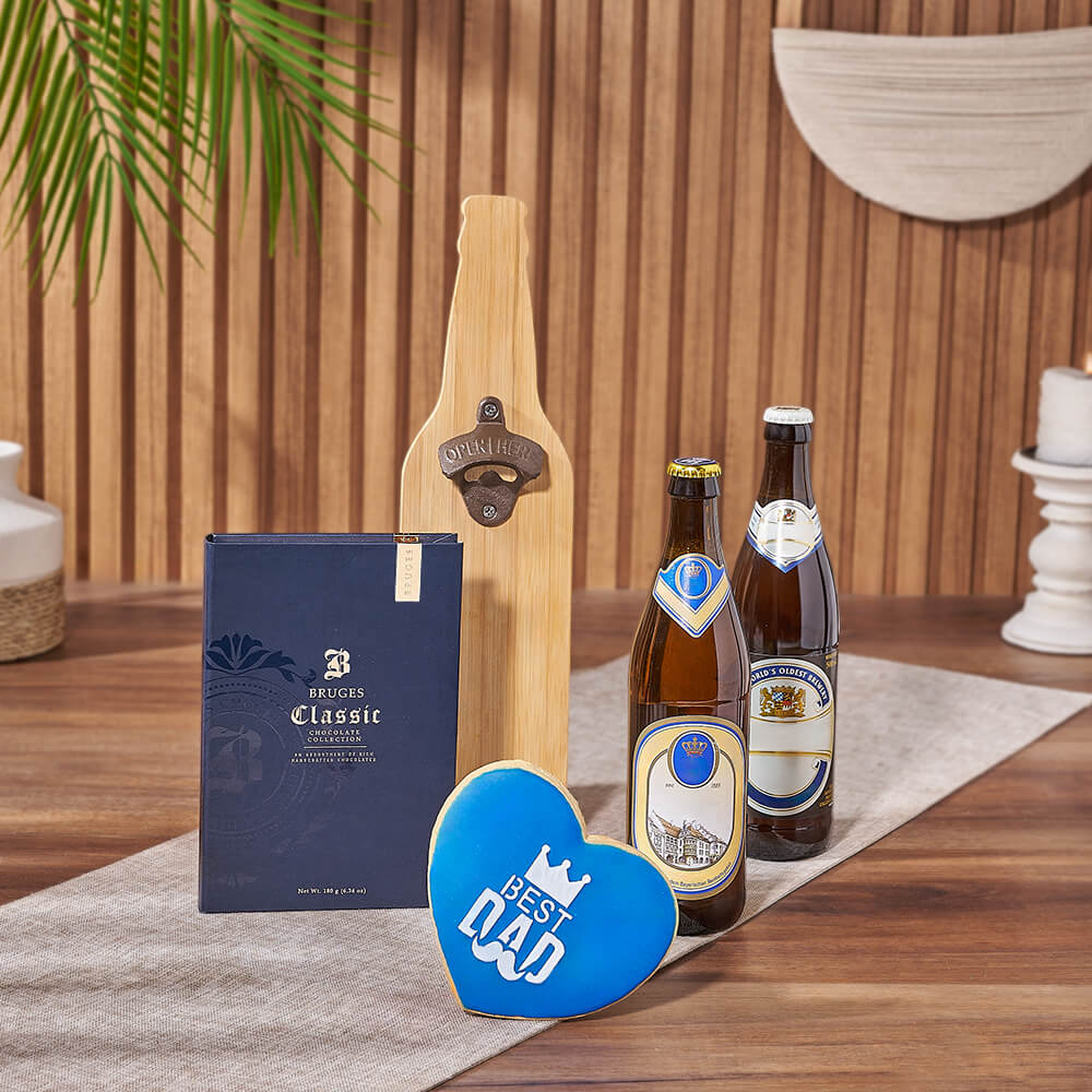 Specialty Beer and Gourmet Chocolate Basket for Dad – how the gift is presented