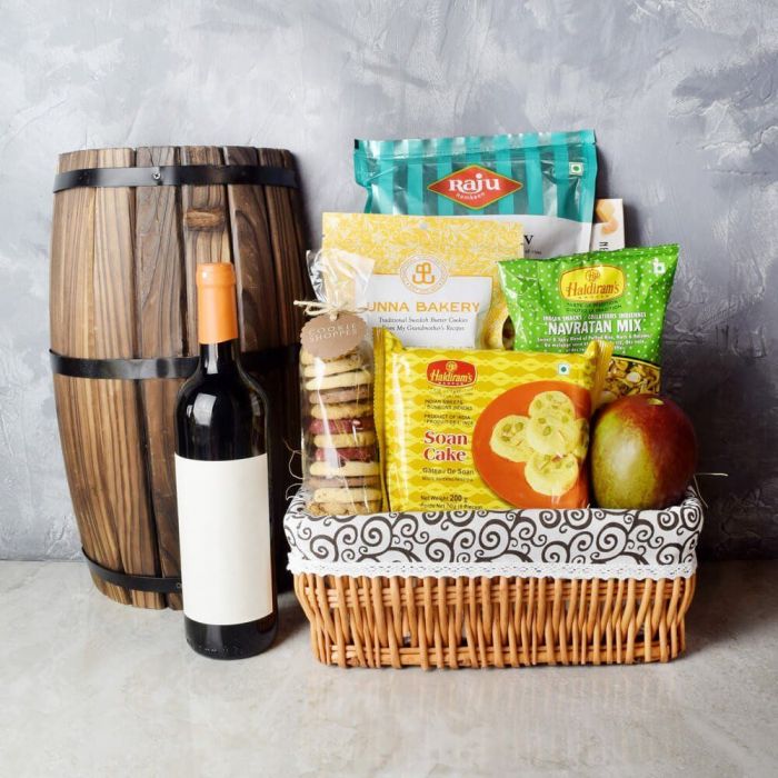 Wine and Diwali Celebration Basket – how the gift is presented