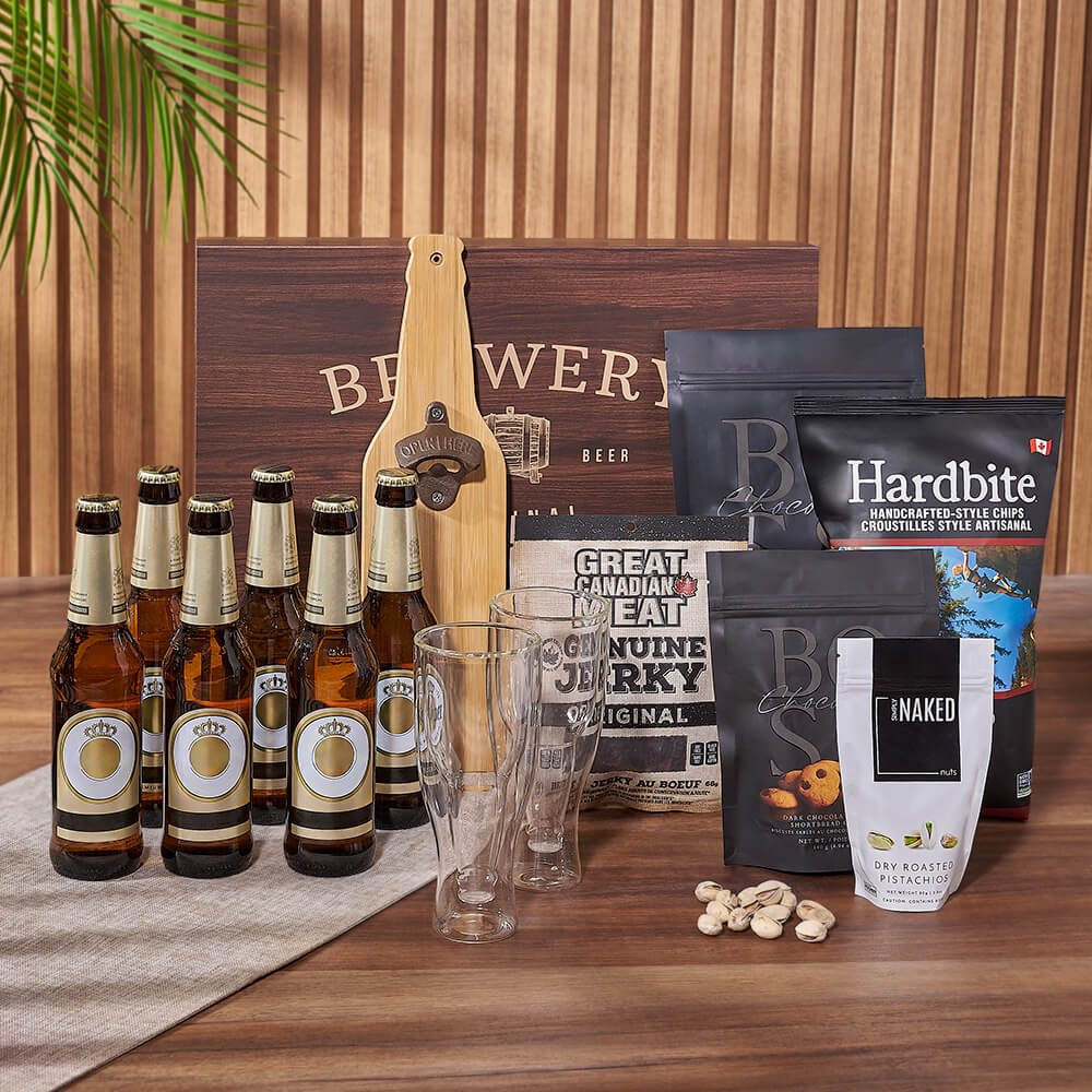 Six-Bottle Beer and Jerky Gift Basket – how the gift is presented