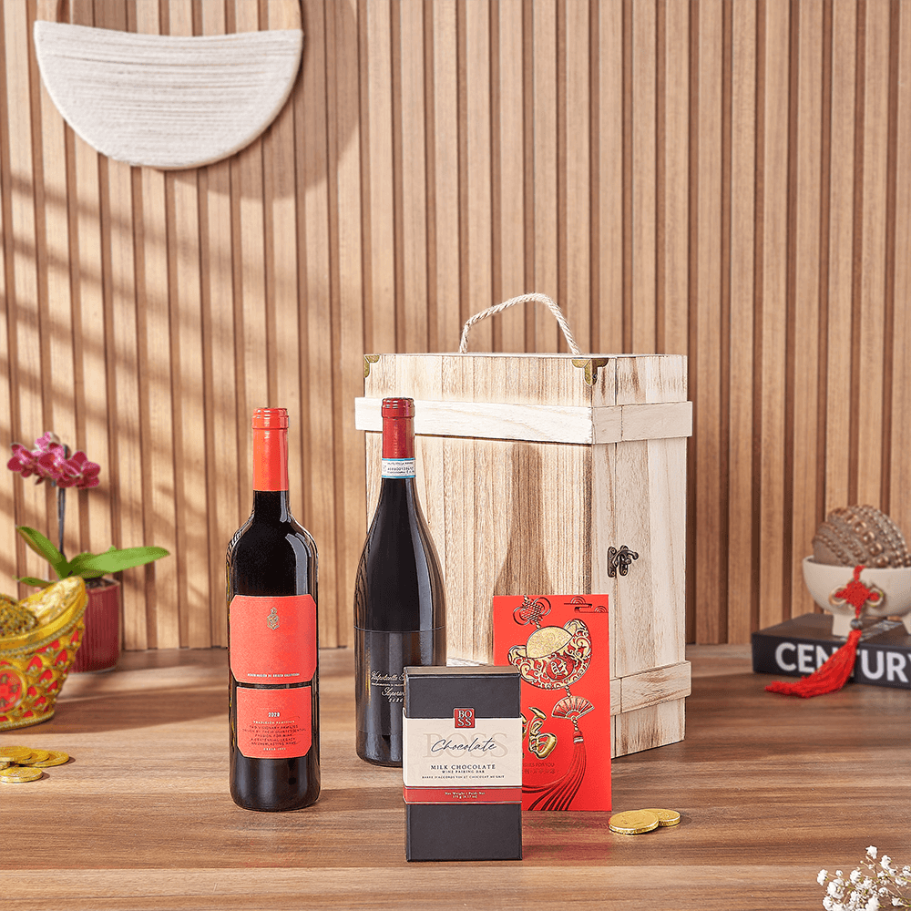 Wine Gift Box with Chocolate Coins, Vermont – how the gift is presented