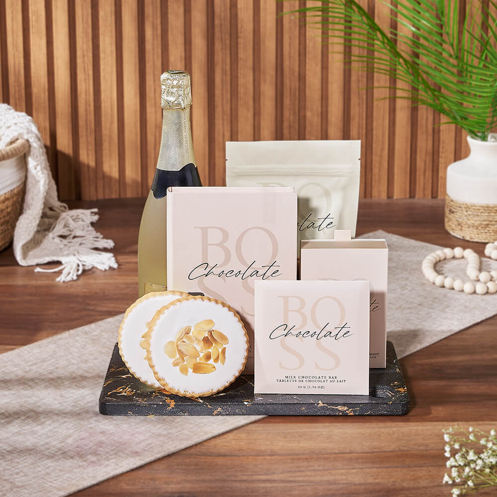 Sparkling Wine Chocolate Gift Basket, Vermont – how the gift is presented