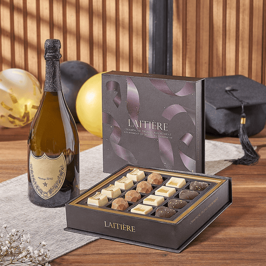 Graduation Champagne & Truffle Gift, graduation gift, graduation, champagne gift, champagne, sparkling wine gift, sparkling wine, chocolate gift, chocolate, Vermont delivery