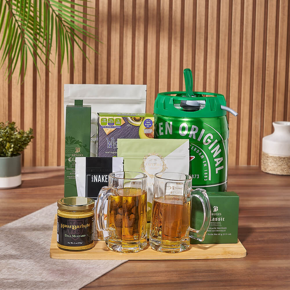 Premium Beer Keg and Crackers Basket – how the gift is presented