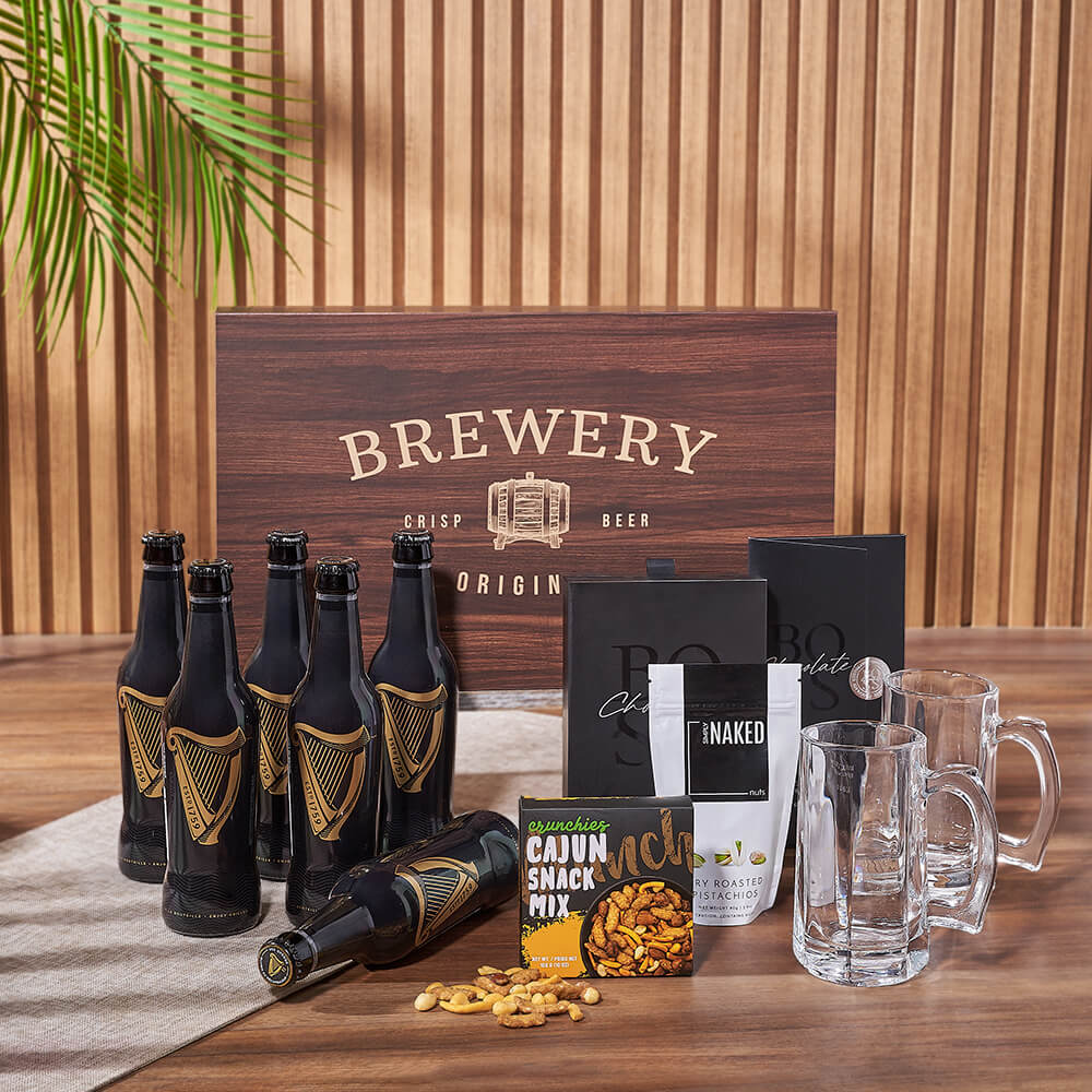 Guinness Beer Basket with Dark Chocolate – how the gift is presented