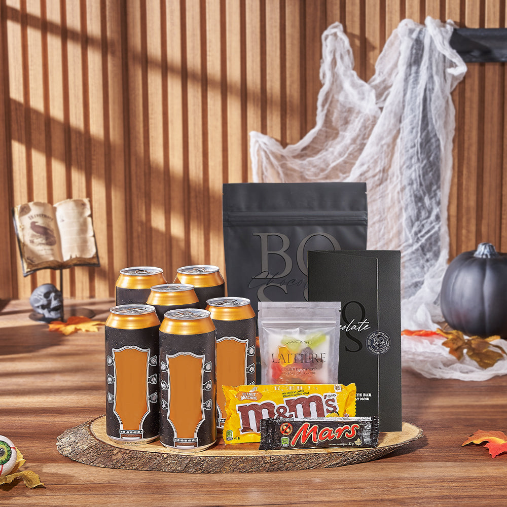 Craft Beer and Chocolate Halloween Basket – how the gift is presented