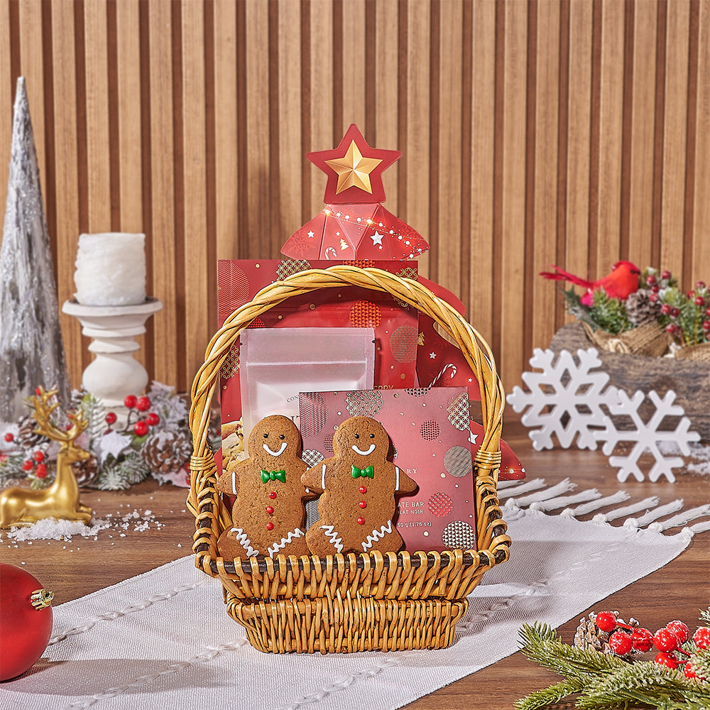Small Festive Cookie and Chocolate Basket – how the gift is presented