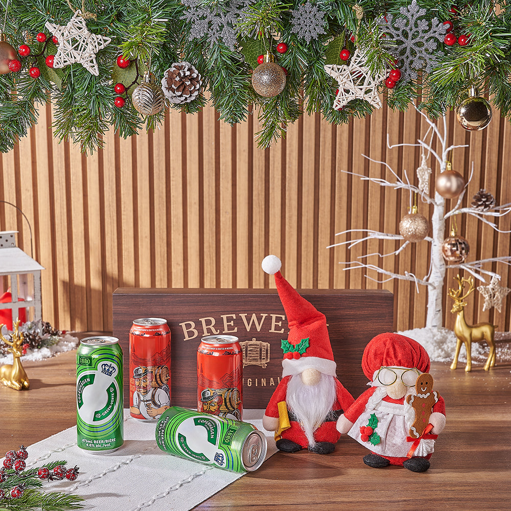 Holiday Beer Gift Basket with Plushies – how the gift is presented