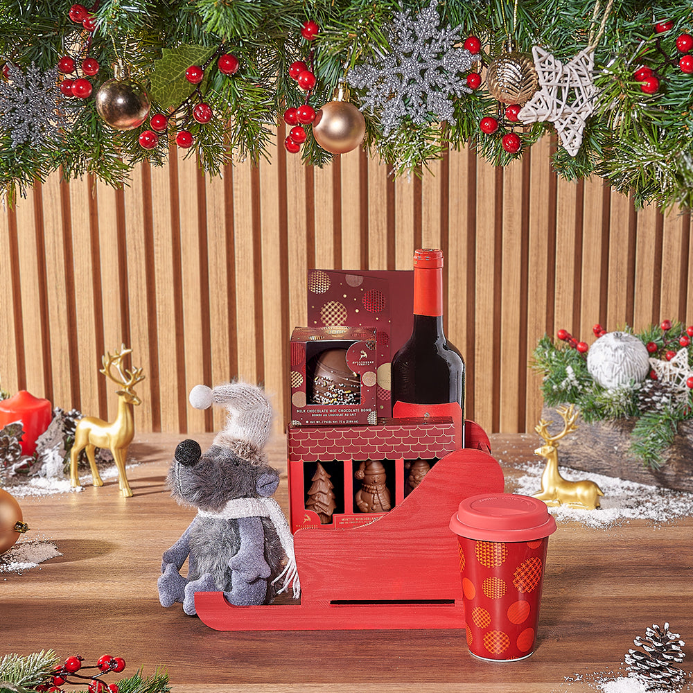 Wine and Festive Chocolate Gift Box – how the gift is presented