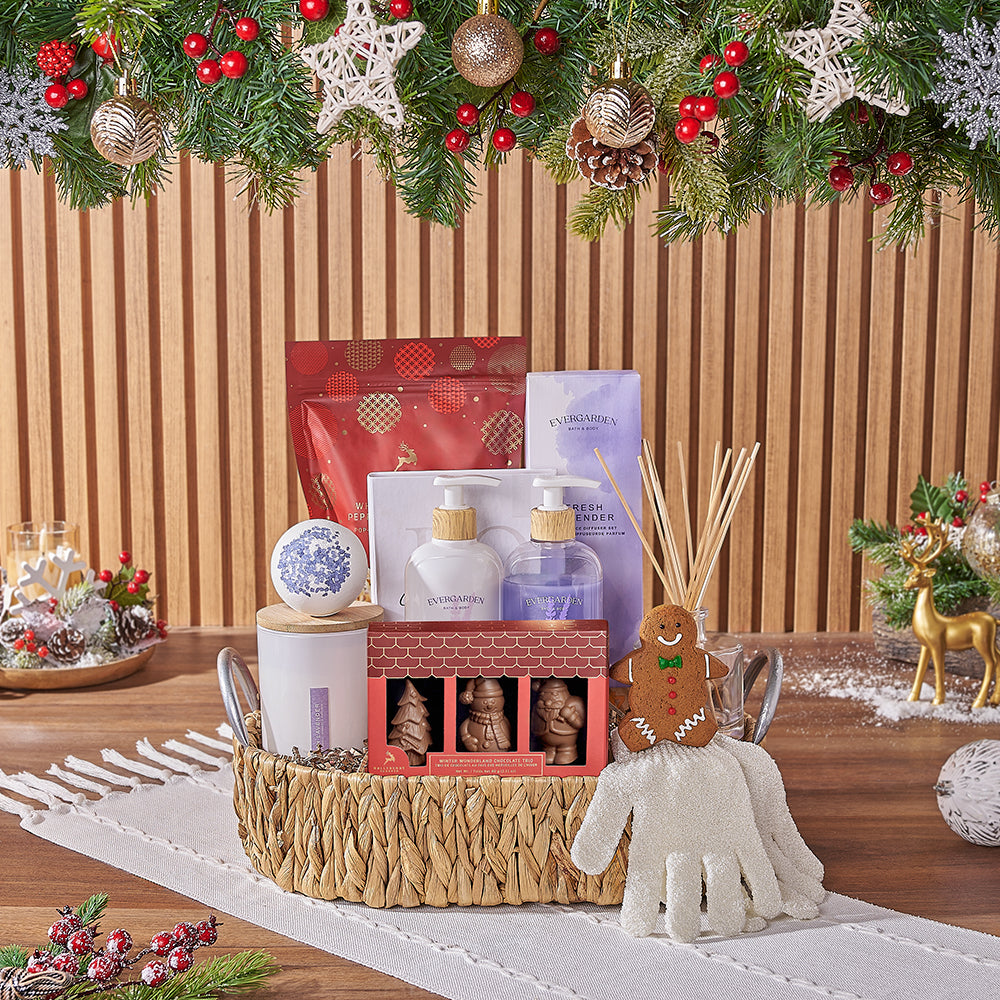 Holiday Bath and White Chocolate Gift – how the gift is presented
