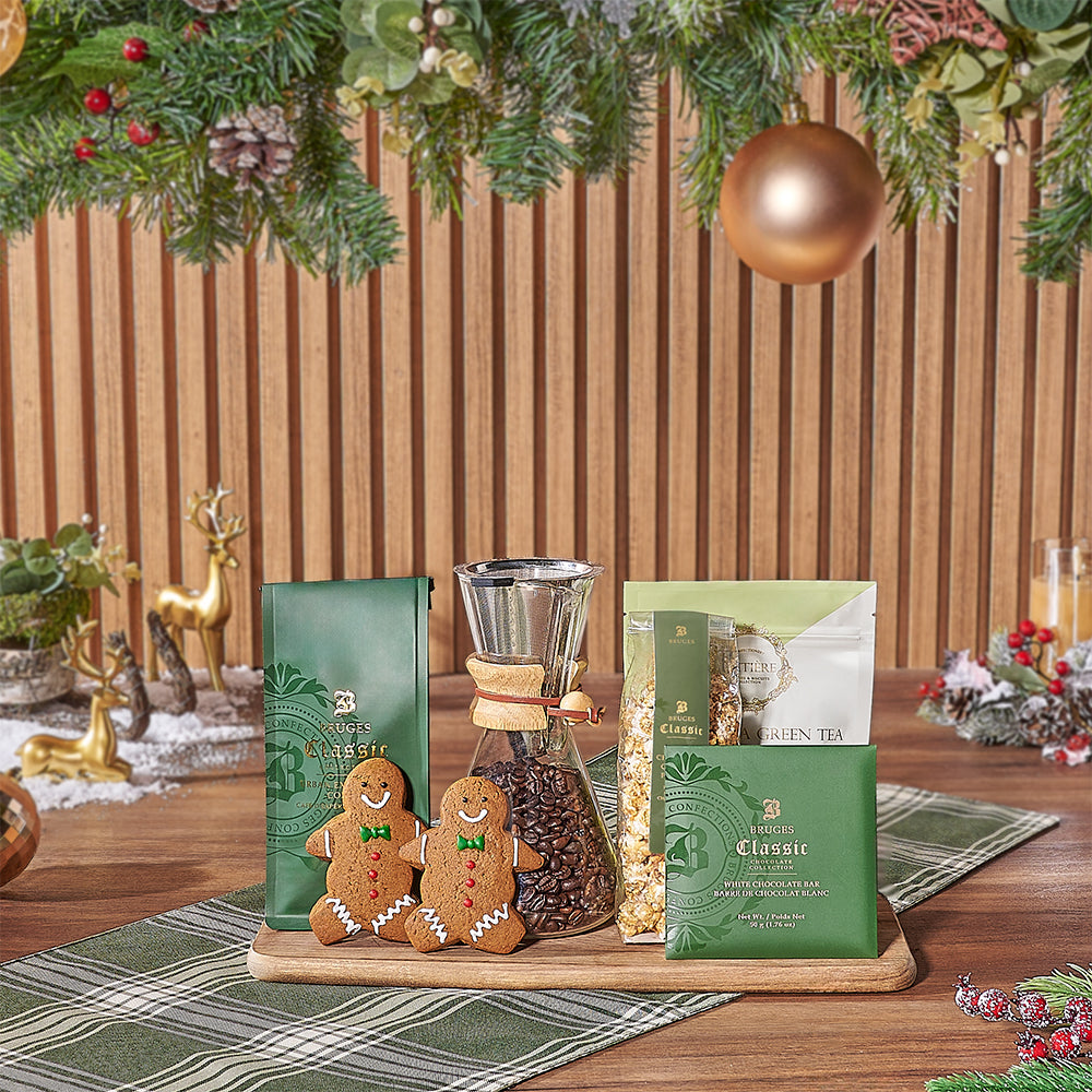 Holiday Gourmet Coffee and Treats Gift Basket – how the gift is presented