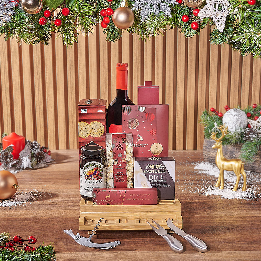 Holiday Wine & Cheese Snack Basket from Vermont Baskets - Wine Gift Set - Vermont Delivery