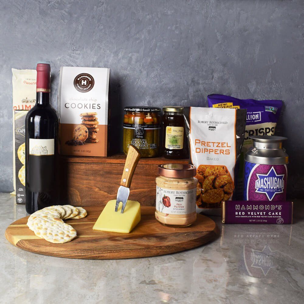 Kosher Wine Basket and Cheese Set – how the gift is presented