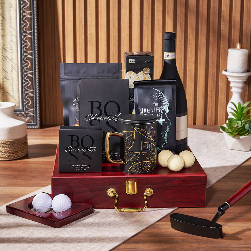 Indoor Putting and Wine Gift – how the gift is presented