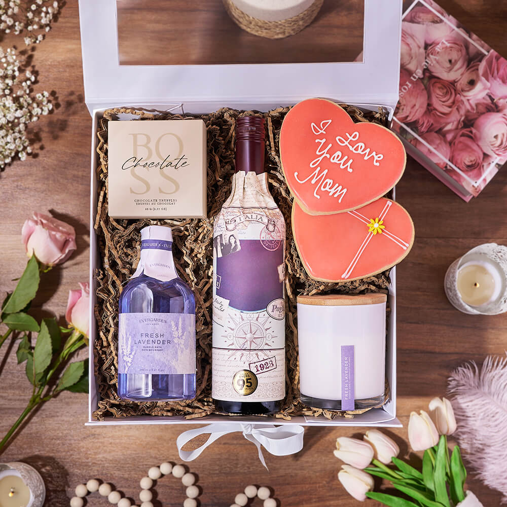 Luxurious Mother’s Day Spa Gift Box, mothers day gift, mothers day, spa gift, spa, wine gift, wine, bath & body gift, bath & body, Vermont delivery