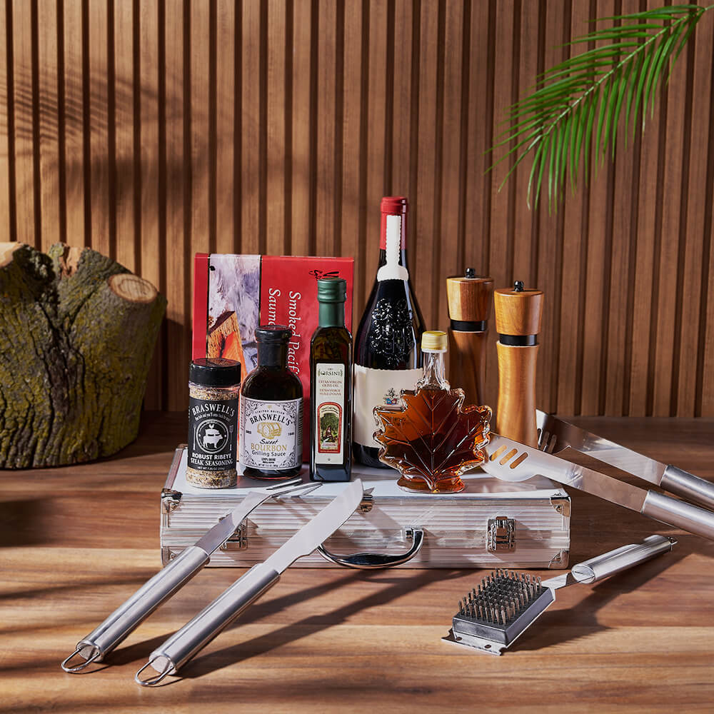 Wine Gift Basket with Grilling Set, Vermont – how the gift is presented