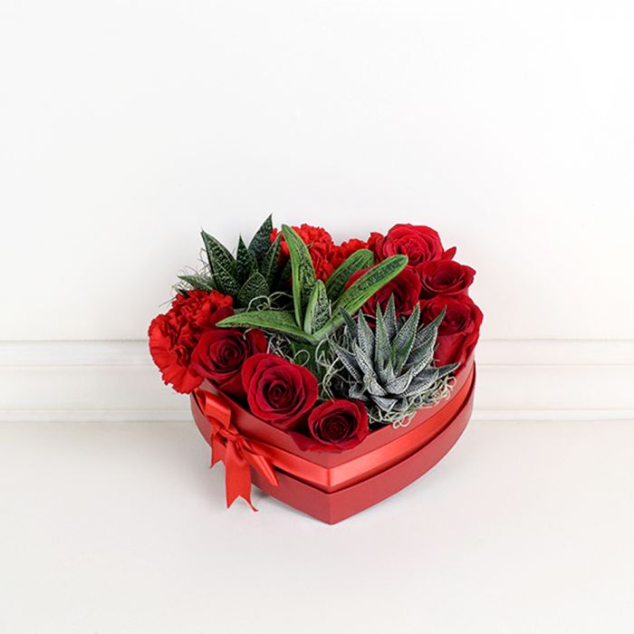 Heart-Shaped Floral Box with Red Roses – how the gift is presented