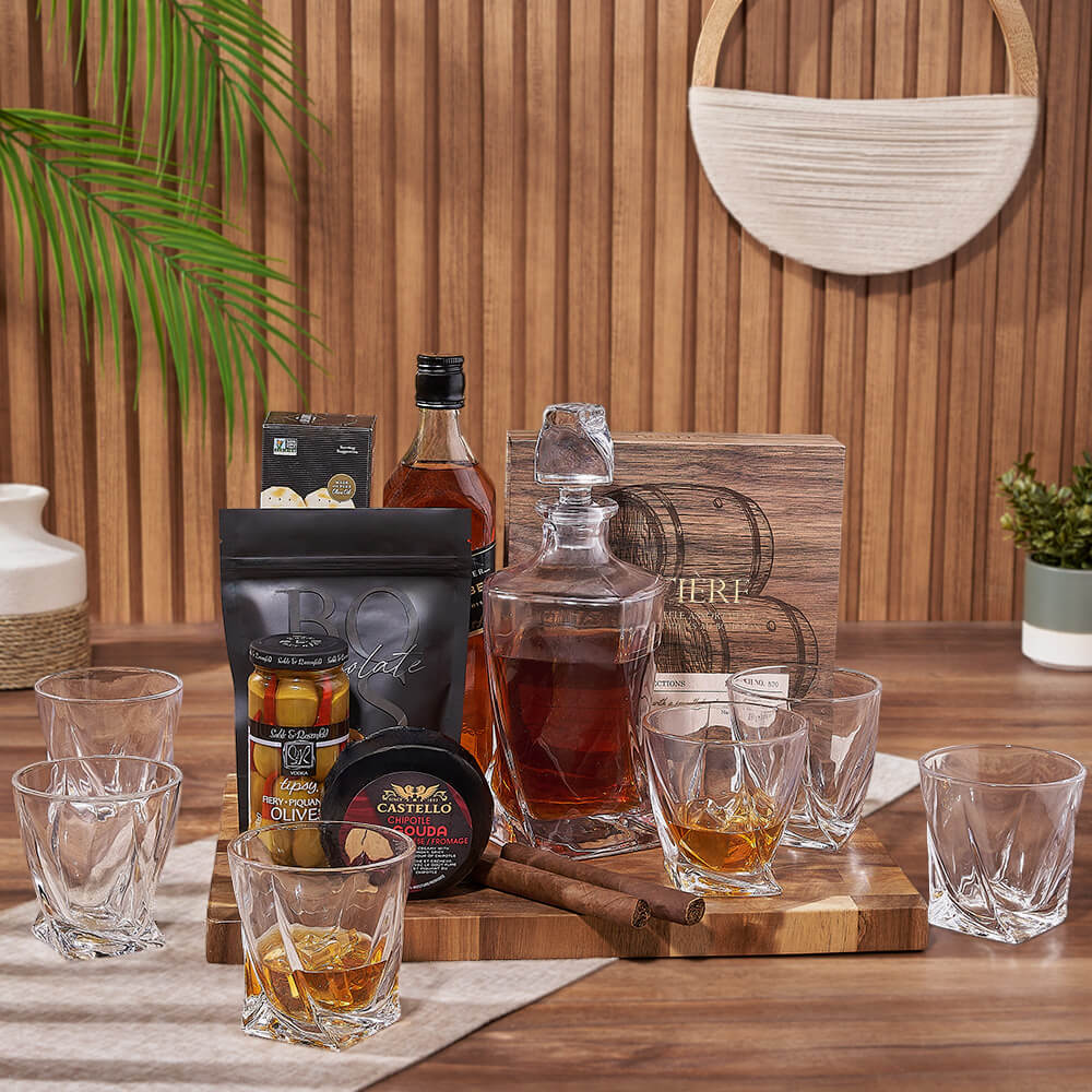 Spirits and Artisanal Treats Basket – how the gift is presented