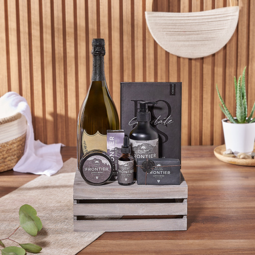 Sparkling Wine Skincare Gift Crate – how the gift is presented